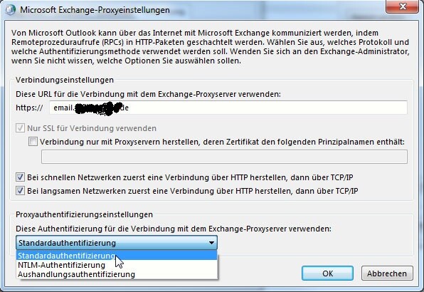 Microsoft Exchange Proxyeinstellungen Verbindungseinstellungen