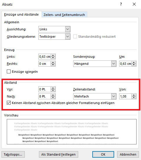 Word 2016 den Abstand bestimmen