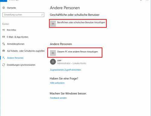 Windows 10 Benutzerkonten hinzufügen