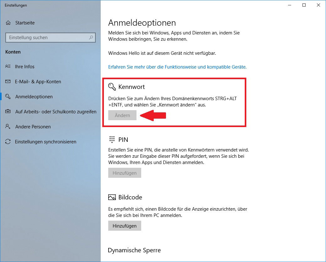 Windows 10 Kennwort ändern